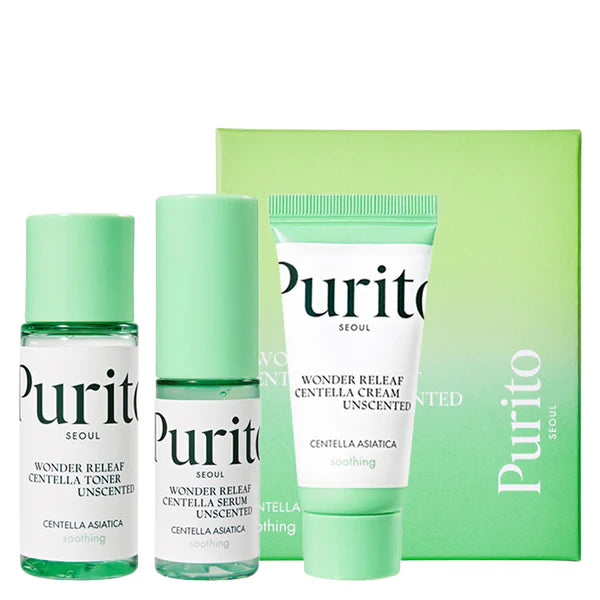 Wonder Releaf Centella Mini Kit Unscented (Serum 15ml + Toner 30ml + Cream 15ml) – PURITO SEOUL